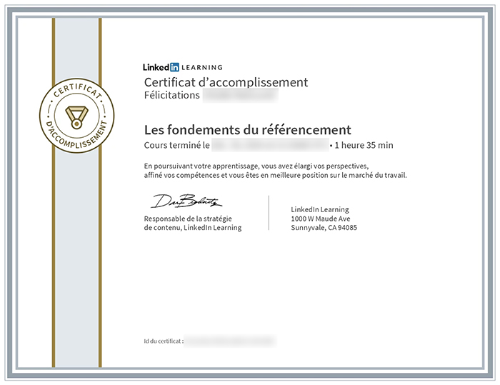 Certification de fin de parcours Linkeding Learning