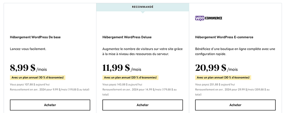Combien coûte l'hébergement web Wordpress de GoDaddy ?