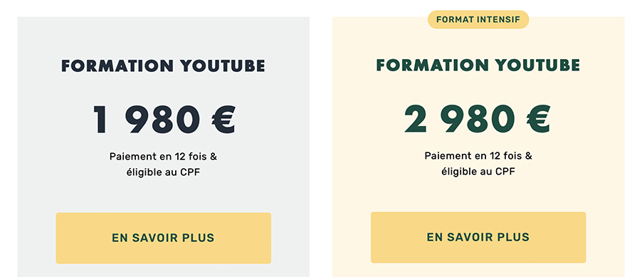 Formation Youtube de Livementor - prix