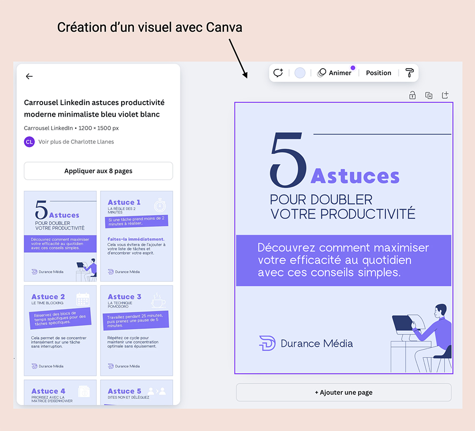 Concevoir les visuels de son carrousel LinkedIn avec Canva