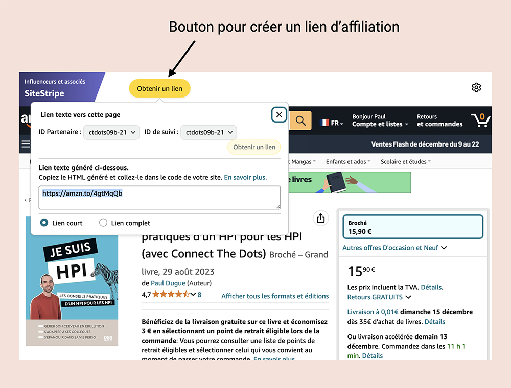 Affiliation Amazon créer un lien affilié